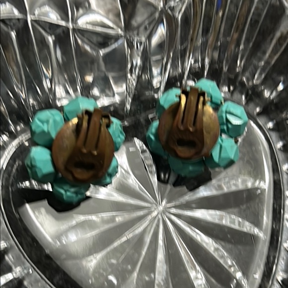 Turquoise Fashion Cluster Earrings Clip Ons Vintage - Picture 2 of 3